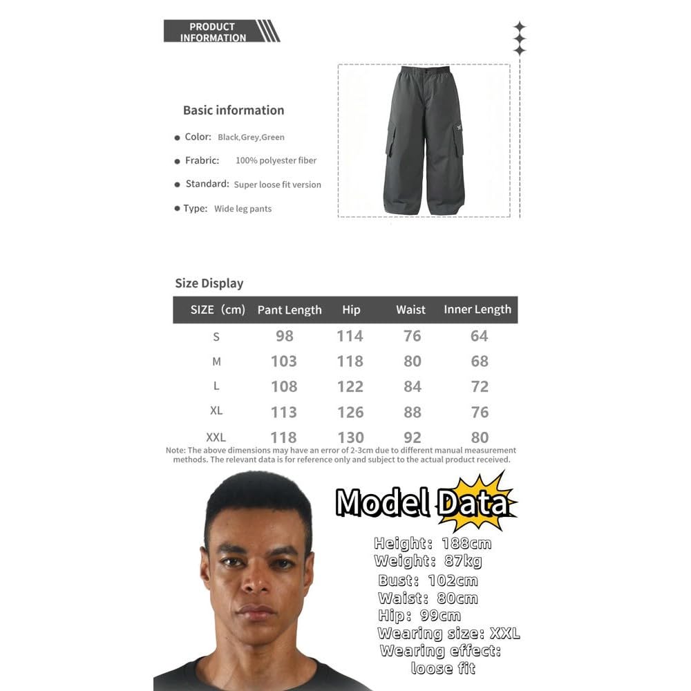 DYRBF Pantaloni da sci da uomo super larghi stile hip hop neve outdoor antivento traspirante pantaloni sportivi grande tasca invernale