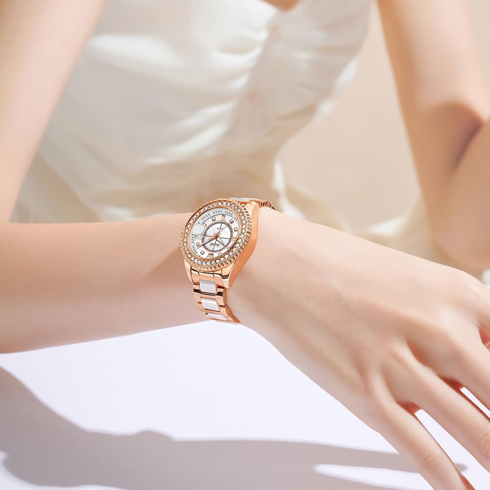 OLEVS Orologi automatici per le signore delle signore dell'oro e dell'argento dell'acciaio inossidabile impermeabile della data degli orologi di lusso del vestito classico stile