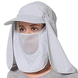 Jormatt Women & Men Outdoor Sun Hat Fishing Hiking Running Gardening Hat with Face Neck Flap Protection Cover Removable Summer UPF 50+ Folding UV Sun Cap Grey
