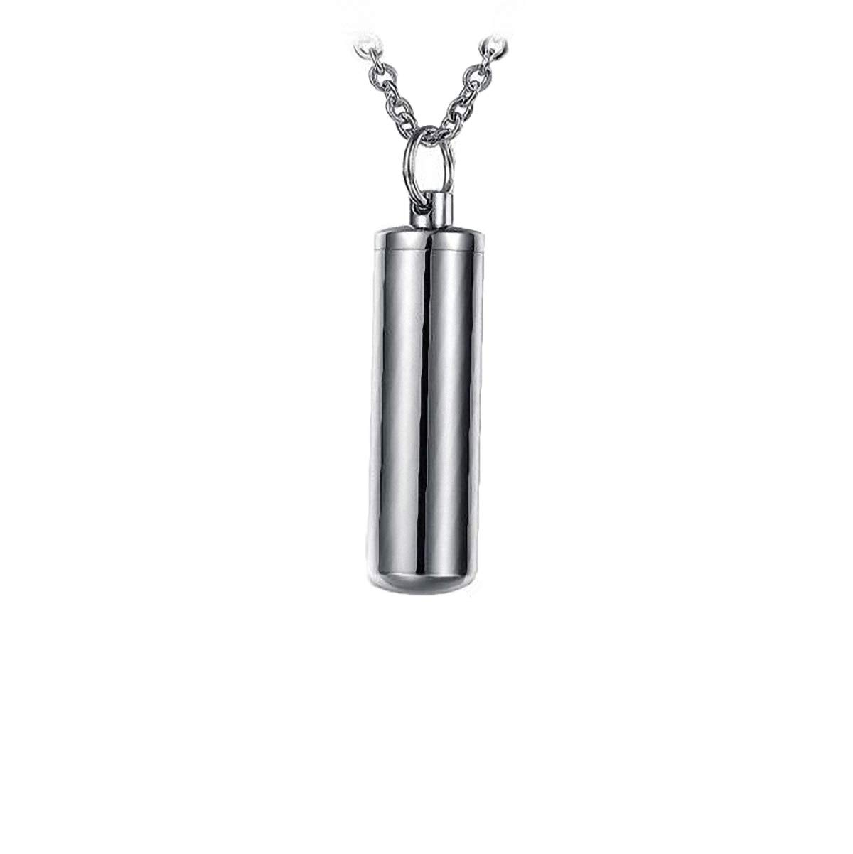 Hafrita Men Capsule Pendant Necklace Silver Open Cylindrical Pendants Stainless Steel Remembrance Pill Filler Kit