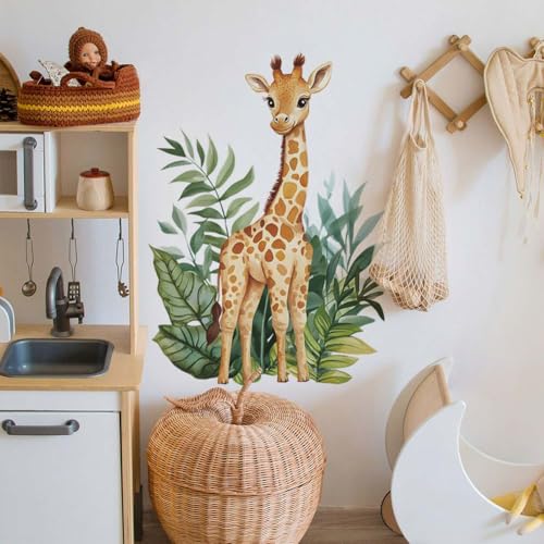 Jungle Giraffe Wall Decals Peel and Stick Cute Cartoon Safari Animal Removable Wall Art Sticker for Kids Nursery Bedroom Living Room Playroom...