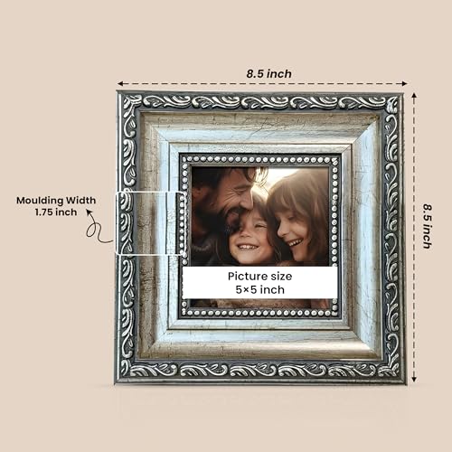 Image of Art Street Elegant Vintage Table Photo Frame for Tabletop With Back Stand, 5x5 Inch Photo, Decorative Frames Perfect for Home Decor, Unique Gift Idea, Durable, Birthday, Wedding, Return Gift (Gold)