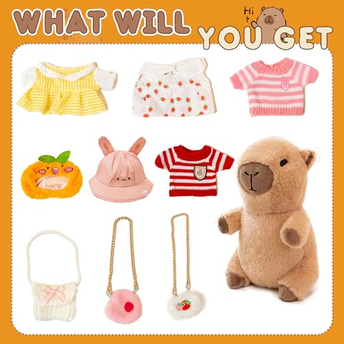 Image of Capybara Plush for Boys Girls Birthday Dress Up Cute Plushies,10 Pcs Set,9 Clothes and Accessories Kawaii Stuffed Animal Plushie Toy, Soft Peluche Doll for Kids 10.2 in