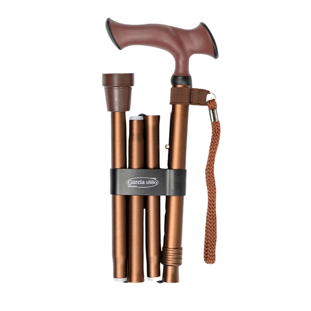 MAS Que AYUDAS – Bastón para Mayores y Adultos Ergo, Plegable y Portátil, Altura Ajustable 84-94 cm, Puño Ergonómico, Bastón para Caminar y Pasear, 320 g, Marrón