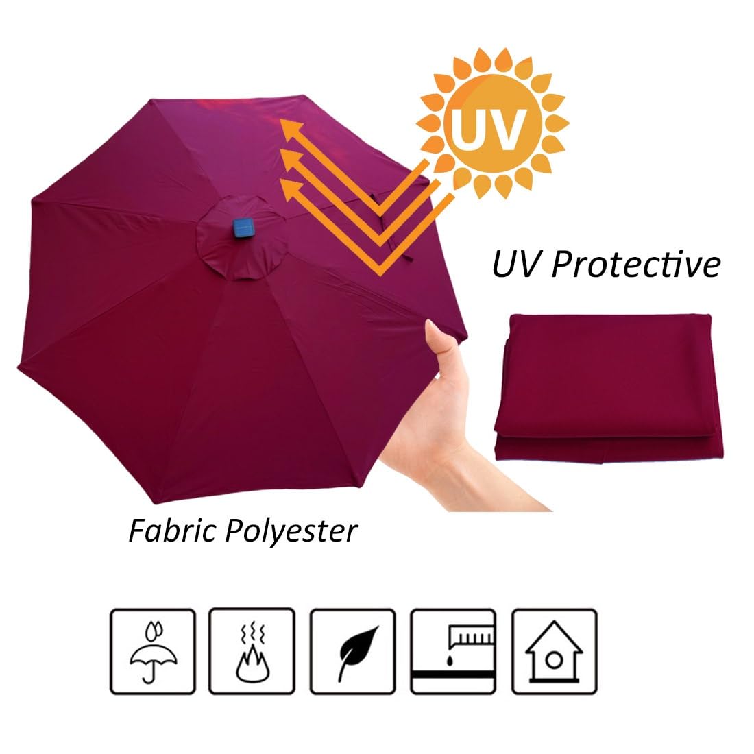 Pokrowiec na parasol tarasowy, do ogrodu, parasol przeciwsłoneczny, zapasowy baldachim, 2,7 m, khaki, 2,7 m, 6 żeber, na taras, na wspornik, górna osłona, wodoodporny i odporny na promieniowanie UV,