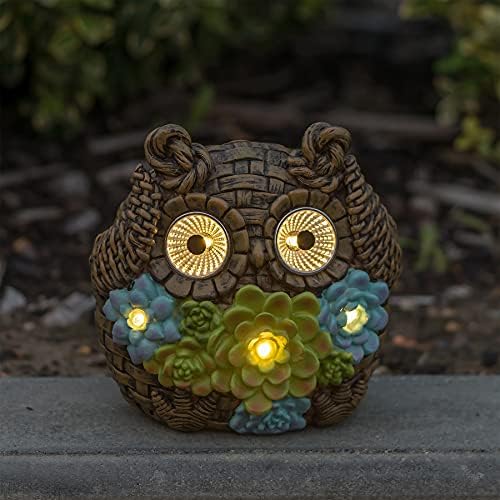 GloBrite Owl Statue Light with Flowers Garden Decor | Solar Garden Ornaments with Led Light | Waterproof Resin Accessories Animal Lamp for Yard Lawn Pathway Decoration and Gardening Gifts
