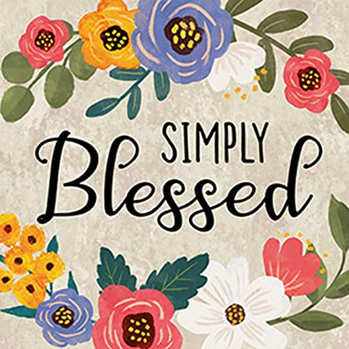 Carson Stoneware Coasters with Cork Back 4 Piece, Decorative Home Accents Square Stone Coaster Set, Simply Blessed Square House Coaster Set