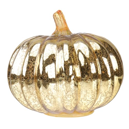 Lampe Citrouille LED Halloween en verre doré 16x14cm pour décoration festive