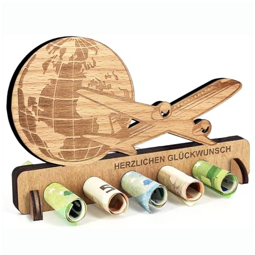 Regalo de Dinero de Madera de avión,Regalo de Dinero,Avión de la Tierra Ahorrar Dinero Adornos,Regalo de Dinero de Viaje,Regalos de Dinero para Amigos, Familia