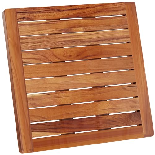 Hovea - Tarima de Ducha 50 x 50 cm - Madera de Teca - Resistente Al Agua Y Al Moho - Alfombrilla De Baño Cuadrada - Interior, Exterior, Jardin, SPA - Alfombra Antideslizante - CB5050