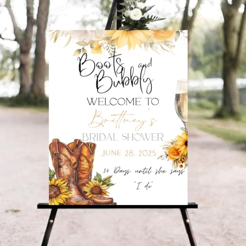 Boots And Bubbly Bridal Shower Signs, Sunflower Western Bridal Shower Welcome Sign, Welcome to Bridal Shower Sign, Personalized Bridal Shower Signs #Bb1