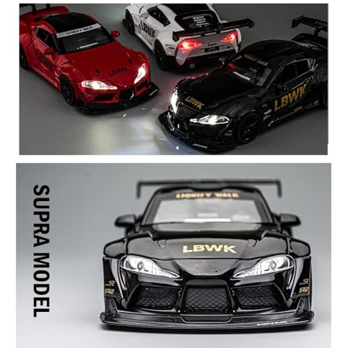 Image of 1:22 Toyota Supra Diecast Metal Car Model, Pull Back Toy with Sound & Light, Openable Doors, Kids Toy Vehicle, Durable Diecast Car for Boys, Collectible Gift (Black)