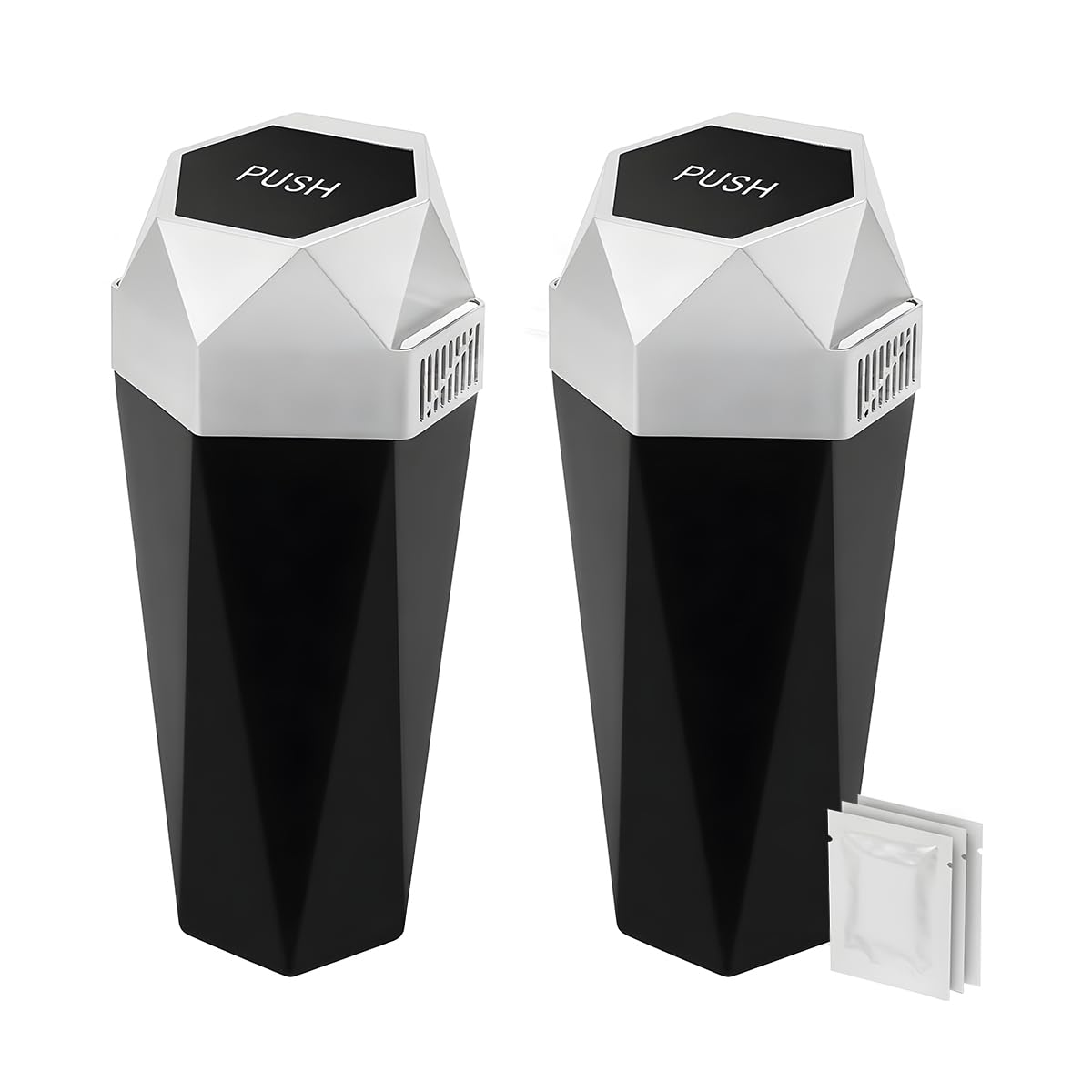 FALVFUN - Cubo de basura para coche con tapa, minicubo a prueba de fugas con fragancia, portavasos para consola, puerta, pequeño, portátil, organizador de basura interior, accesorios, ajuste universal, plateado