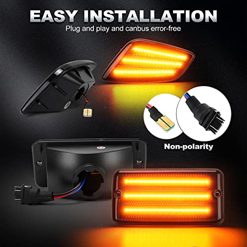 SUPAREE Led Front Turn Signal Lights and Led Side Marker Lights fit for Jeep Wrangler TJ 1997-2006, Amber Parking Light DRL and Amber Turn Signal, Smoked Lens 4PCS