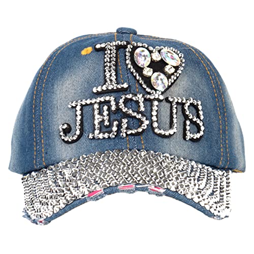 Gorra de béisbol con cristales y diseño patrón I Love Jesus para mujer miniatura 2