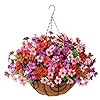 Artificial Faux Hanging Plants Flowers Basket for Outdoor Spring DecorationFake Silk Daisy in Planter Realistic UV Resistant for Outside Home Porch Patio Balcony YardPurple Red Pink