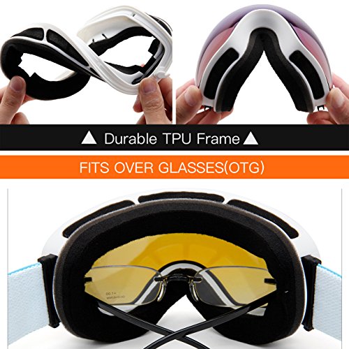 Image of Juli Ski Goggles,Winter Snow Sports Snowboard Goggles with Anti-Fog UV Protection Interchangeable Spherical Dual Lens for Men Women & Youth Snowmobile Skiing Skating Blue
