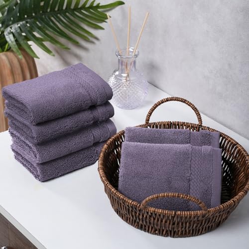Image of MYTRIDENT Face Towels Set of 6 Cotton | Finesse Collection | 30 cm x 30 cm | Face Towel for Women and Men | 625 GSM, Zero-Twist, Luxuriously Soft, 100% Cotton - Purple
