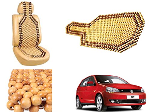 Image of Car Bead Seat Wooden Beads Cushion Cover Pad for Volkswagen Polo Vivo GT, Acupressure Sitting Seat Cover | Cream Color - Pack of 1
