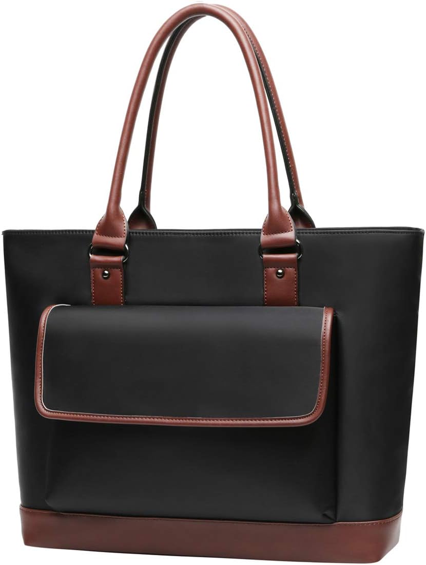 Laptop Bag for Women,15.6 Inch Tablet Bag Lightweight Multi-Pockets Nylon Business Work Tote Bag Briefcase for Computer (Black)