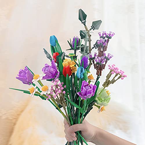 MERK Blumenstrauß Bausatz, 1331 Teile, 23 Blumen, Kompatibel mit Lego 10280 Bunt – Bild 3