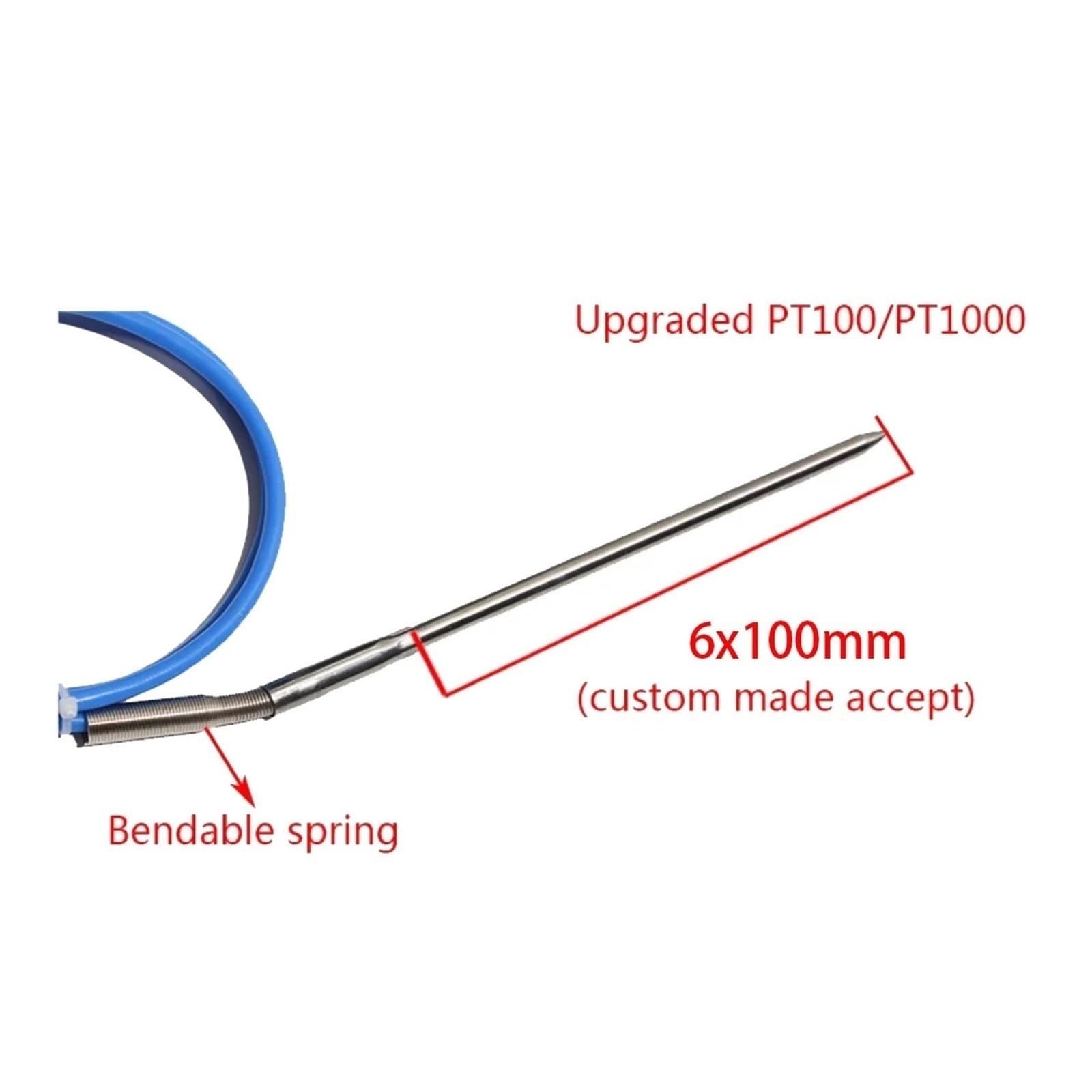 PT100/PT1000 y sensor de temperatura mejorado, sonda de 6 x 100 mm, cable de 1-5 m, RTD de respuesta rápida de acero inoxidable (PT100 mejorado, cable de 2 m)