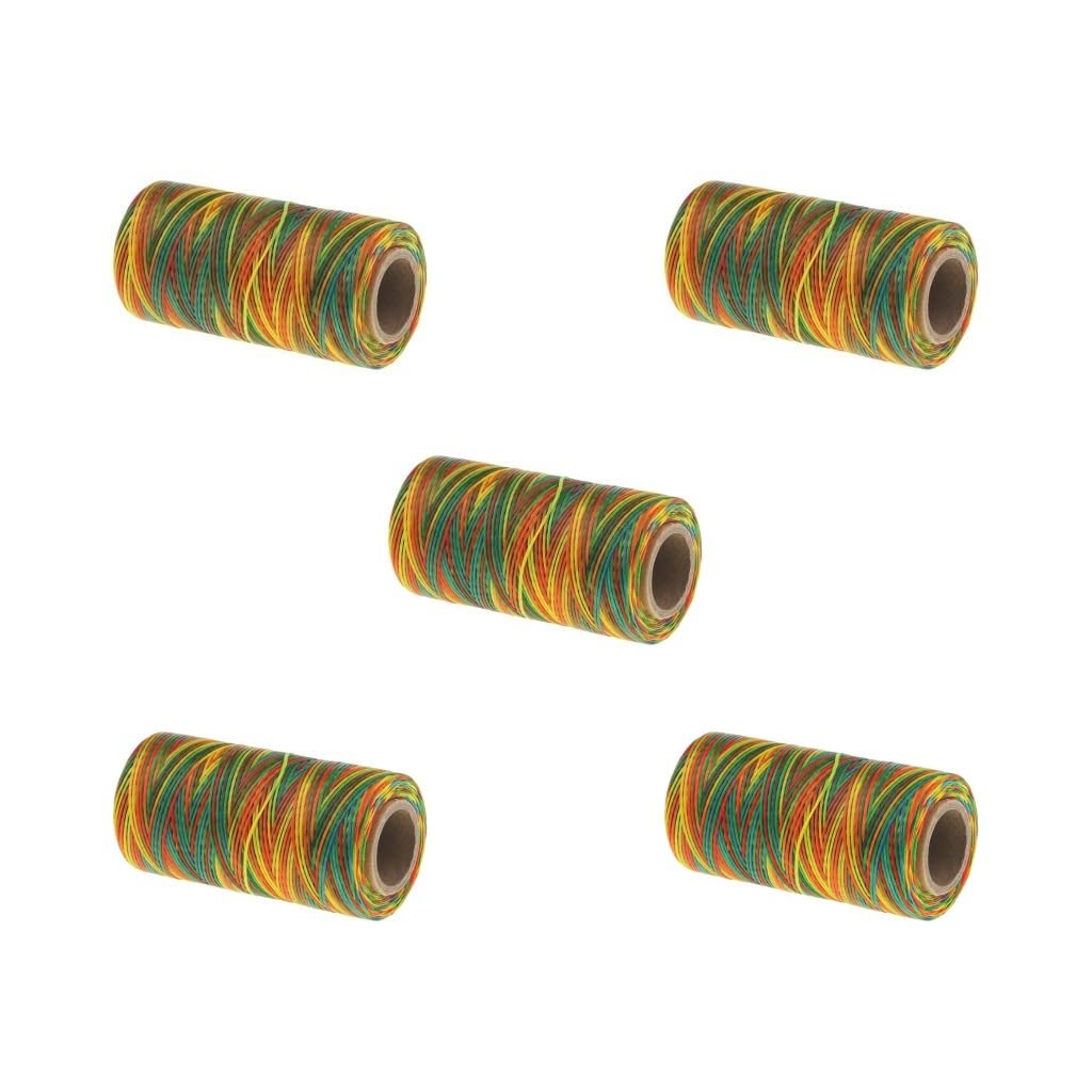 Juego de 5 hilos encerados planos 150D de 1 mm de color arcoíris para costura de cuero