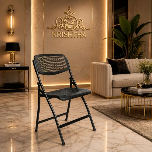Image of Folding Metal Chair with Nylon Seat and Backrest for Home /Kitchen /Study Chair and Restaurant /Outdoor Chair (Black)
