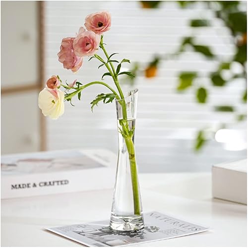 Miniatura 4 de Jarrón de cristal soplado hecho a mano, pequeño jarrón de vidrio transparente, jarrón de flores de vidrio, base pesada, jarrón de flores de un solo
