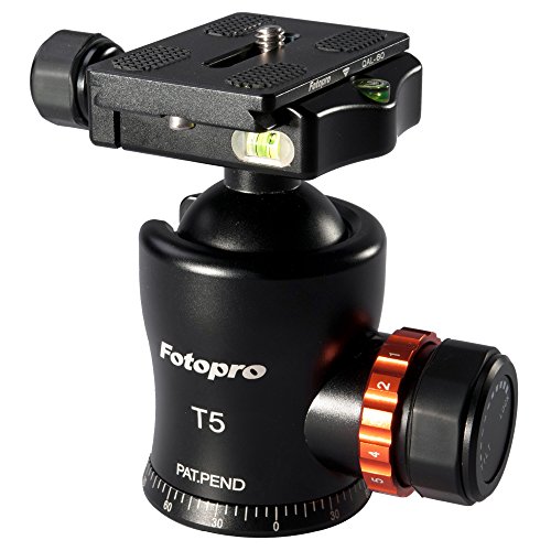 Fotopro T-5 Professional Video Tripod Ball Head Mount | with Aluminum Quick Release 3/8 inch | 360 Degree Rotating | for Tripod, Monopod, Slider, DSLR Camera, Camcorder | Payload 25kg