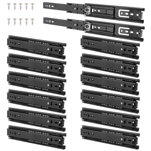 7 Pair 8 Inch Black Soft Close Drawer Slides, Heavy Duty Drawer Slides, Ball Bearing 3 Folds Full Extension, Used in Keyboard Trays, Table Drawers, Shelves, Nightstands, and More, by GENHAKON.