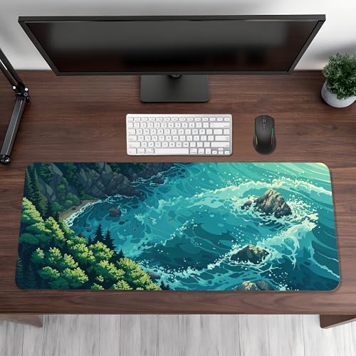 Image of Lofi Pixelart Coast Premium Desk Mat | Anti-Skid | Anti-Slip | 60 x 28 cm | Laptop Mat for Work from Home /Office /Gaming- Extended Mouse pad and Keyboard Desk mat