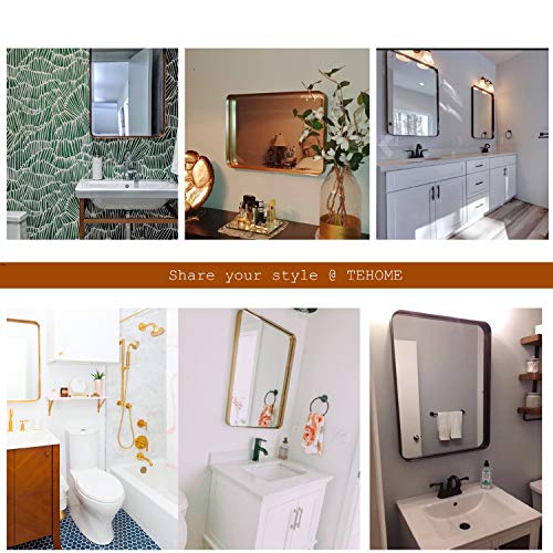 Tehome 24X36 Brushed Gold Metal Framed Bathroom Mirror For Wall In Stainless Steel Rounded Rectangular Bathroom Vanity Mirrors Wall Mounted #TOP6