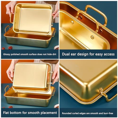 Stainless Steel Deep Roasting Pan 30cm - Versatile Lasagna & Baking Tray, Perfect for Thanksgiving & Christmas, Ideal for Roast Chicken & Beef, Elegant Gold Finish