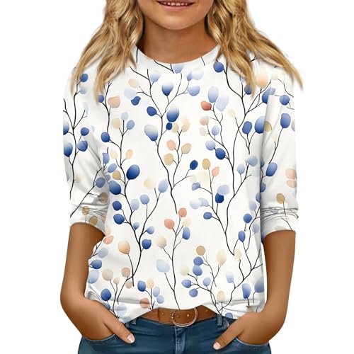 Teen Girl Shirts Fitted 3/4 Sleeve Crew Neck Tops Floral Print Blouses Pullover Cute Fall Winter Outfits 5-16 Years