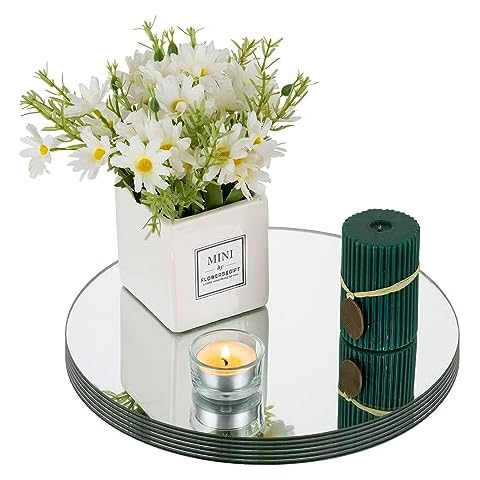 NUPTIO 25cm Round Mirror Candle Plates Cover