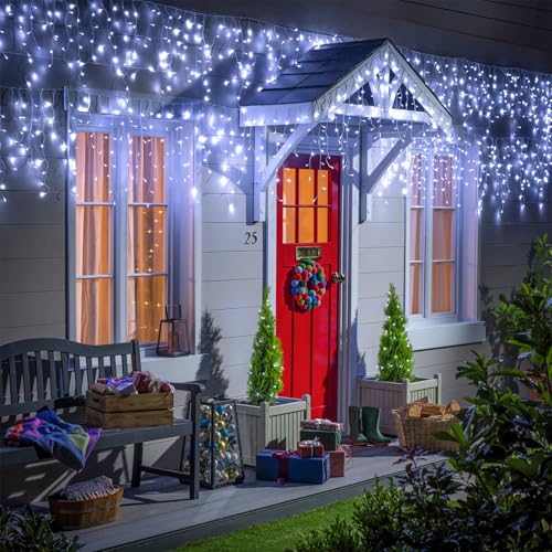 White Christmas Lights Outdoor 66ft 640 LED Icicle Lights for Outside House | Connectable LED String Lights Clear Wire 8 Modes Timer Plug in Waterproof for Holiday Eaves Yard Roof Party Xmas Decoration - image 2