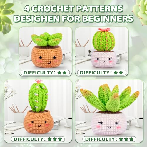 Image of Crochet Kit for Beginners - Crochet Starter Kit with Step-by-Step Video Tutorials, Learn to Crochet Kits for Adults, DIY Knitting Supplies, 4 Pack Plants(40%+ Yarn)