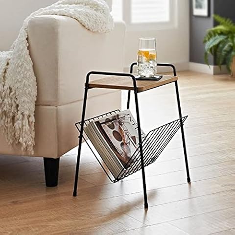 FIZPORIUM® Small Side Table Magazine Rack Shelf Wooden Coffee/Lamp/End Storage Stand Table W36 x D29 x H46cm (Approx.) - Black Cover