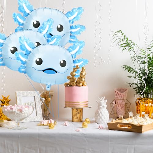 Image of 6Pcs Axolotl Birthday Decorations Axolotl Balloons Summer Party Supplies Cute Blue Inflatable Aluminum Foil Balloons for Beach Themed Favor Pool Stuffs Party Decorations