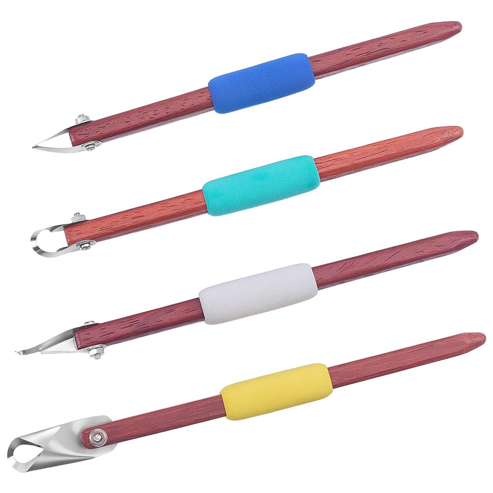 FINGERINSPIRE 4 herramientas de tallado de cerámica de acero inoxidable 304 para esculpir arcilla con asas de madera, kit de modelado de cerámica y herramienta raspadora de escultura para arcilla