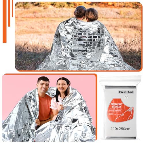 Image of Kingdder 30 Pack Oversized Emergency Thermal Blankets Bulk 98 x 82 Extra Large Survival Space Blankets Silver Foil Winter Survival Kit for Outdoors, Camping, Hiking, Car, Homeless, First Aid