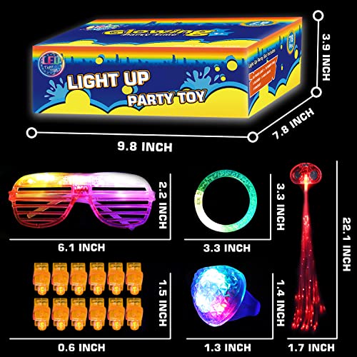 78PCs LED Light Up Toy Party Favors/Supplies Bulk Glow In The Dark For Adult Kids Birthday Halloween With 50 Finger Light, 12 Jelly Ring, 6 Flashing Glasses, 5 Bracelet, 5 Fiber Optic Hair Light4