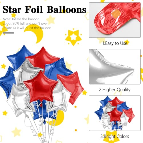 Image of Star Balloons, 18 Inch Red White Blue Stars Balloons 12 PCS Self-Sealing Foil Balloon for 4th of July Patriotic Memorial Day Birthday Party Wedding New Year Decorations USA Independence Day Parade