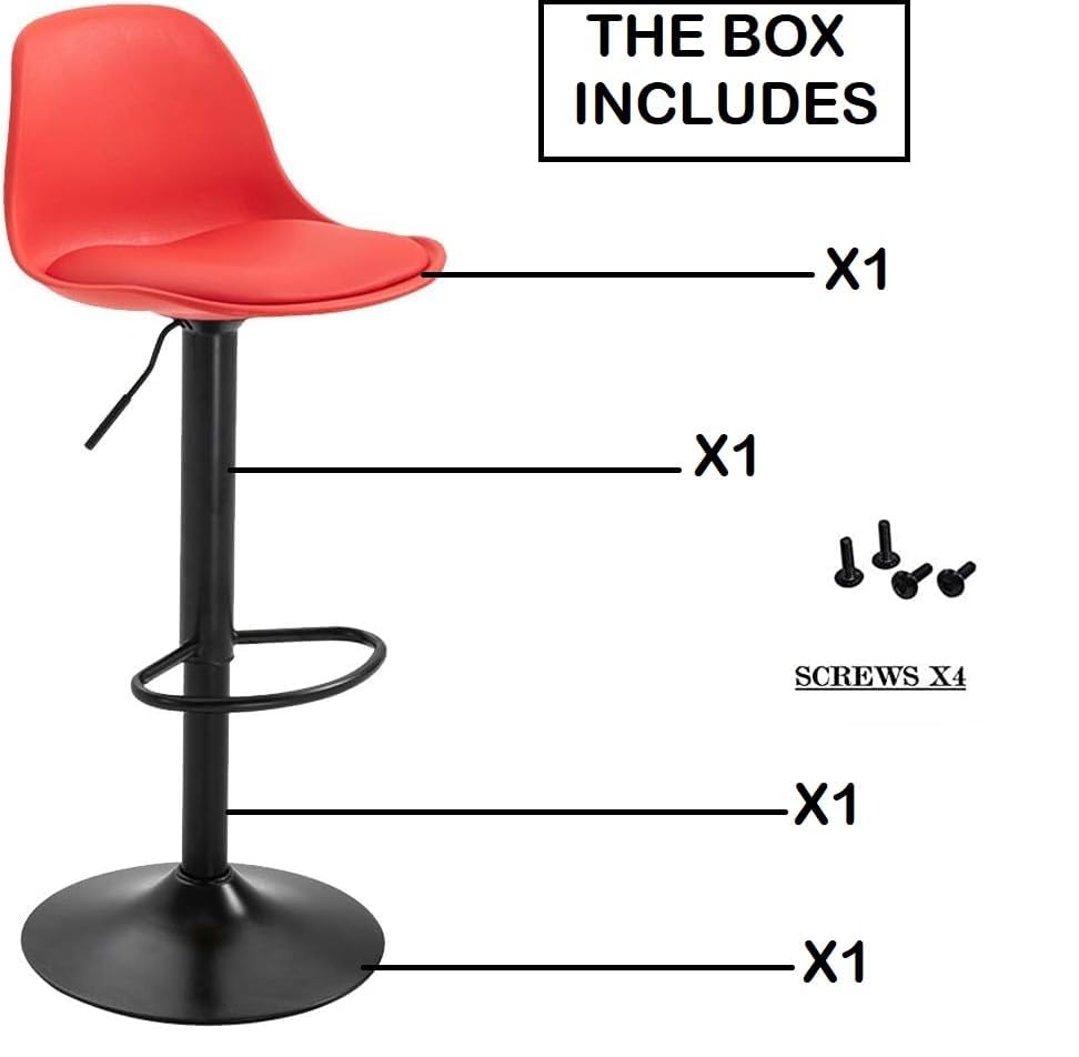 Image of 360 REVOLVING Height Adjustable Swivel BAR Stool /Kitchen Chair Suitable for Kitchen, Cafeteria, Dining, Office, Shops, Counter seat, Breakfast, Pub (Black Base) (Bright RED)
