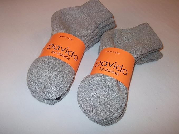 davido Mens socks ankle/quarter made in Italy 100% cotton 8 pairs gray size 10-13