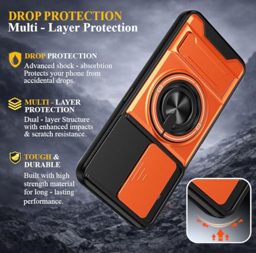 Image of Armor Camera Slider Back Case Cover for Moto G35 5G with Bracket Stand (Orange)