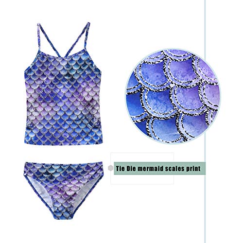 Image of Girls Two Piece Tankini Swimsuits Tie Dye Bathing Suit Kids Hawaiian Swimwear Set 3-16 Years