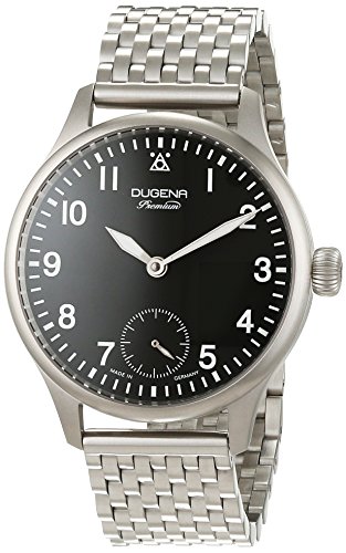 Preisvergleich Produktbild Dugena Mechanik, Herren Mechanik-Armbanduhr, Handaufzugswerk, Saphirglas, Mattes Edelstahl-Armband, Edelstahlgehäuse mit Glasboden, Epsilon 5, Silber / Schwarz, 7090059
