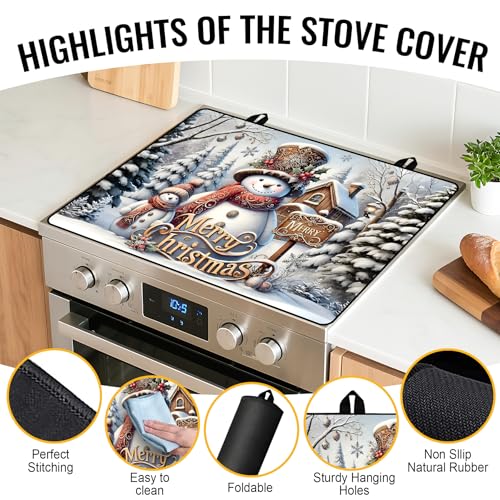 Image of NYZE Christmas Stove Top Cover for Electric Stove,Glass Stove Top Cover,Heat Resistant Glass Cooktop Cover,Stovetop Protector, Kitchen Decor,Dish Drying Mats Cover for Washer Ceramic Top 28.5x20.5 in